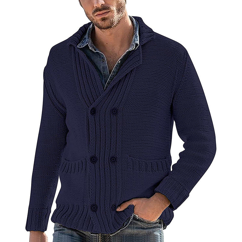 Men's Fashion Solid Color Lapel Long Sleeve Knit Jacket