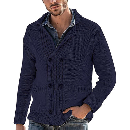 Men's Fashion Solid Color Lapel Long Sleeve Knit Jacket