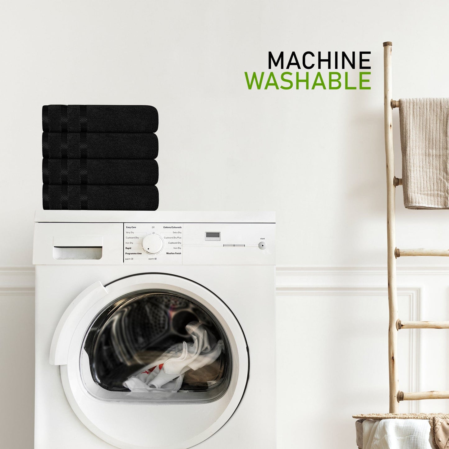 Belmont Viscose Stripe Black Towels 100% Cotton Hotel Quality Super Absorbent 10 Piece Bale Set, 4 Hand Towel & 12 Face Cloths by OLIVIA ROCCO