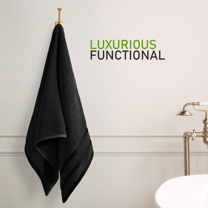 Belmont Viscose Stripe Black Towels 100% Cotton Hotel Quality Super Absorbent 10 Piece Bale Set, 4 Hand Towel & 12 Face Cloths by OLIVIA ROCCO