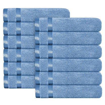 Belmont Viscose Stripe Blue Towels 100% Cotton Hotel Quality Super Absorbent 10 Piece Bale Set, 4 Hand Towel & 12 Face Cloths by OLIVIA ROCCO