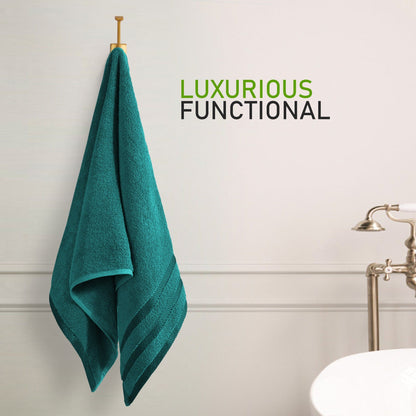 Belmont Viscose Stripe Jade Green Towels 100% Cotton Hotel Quality Super Absorbent 10 Piece Bale Set, 4 Hand Towel & 12 Face Cloths by OLIVIA ROCCO