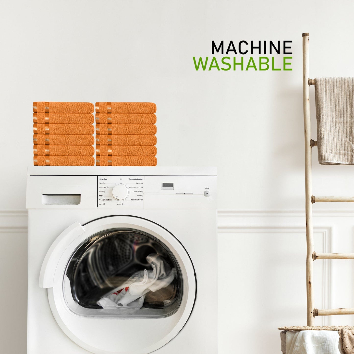 Belmont Viscose Stripe Orange Towels 100% Cotton Hotel Quality Super Absorbent 10 Piece Bale Set, 4 Hand Towel & 12 Face Cloths by OLIVIA ROCCO