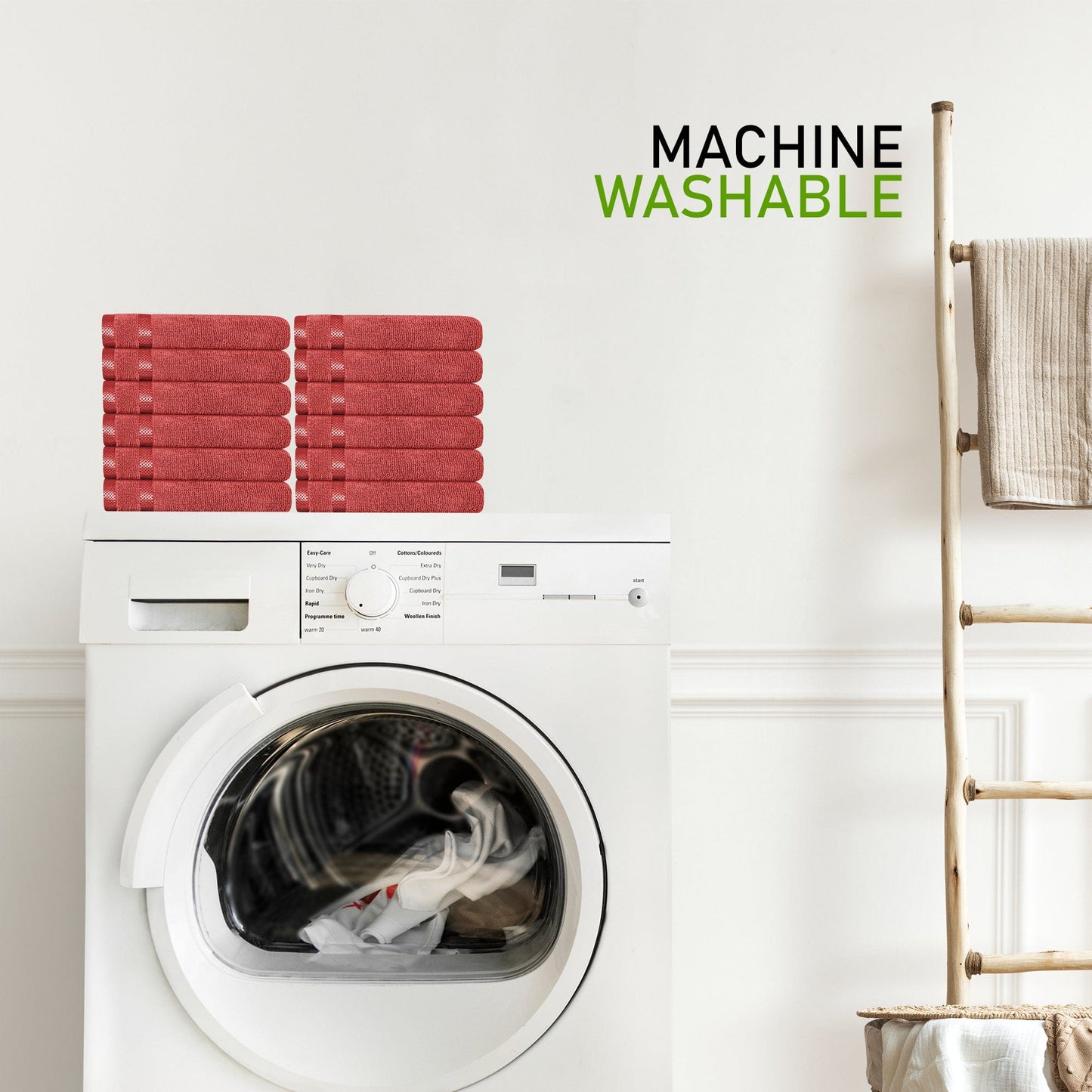 Belmont Viscose Stripe Red Towels 100% Cotton Hotel Quality Super Absorbent 10 Piece Bale Set, 4 Hand Towel & 12 Face Cloths by OLIVIA ROCCO