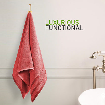 Belmont Viscose Stripe Red Towels 100% Cotton Hotel Quality Super Absorbent 10 Piece Bale Set, 4 Hand Towel & 12 Face Cloths by OLIVIA ROCCO