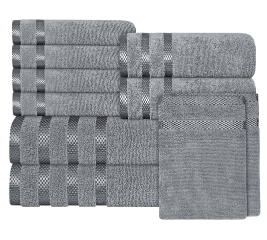 Belmont Viscose Stripe Silver Towels 100% Cotton Hotel Quality Super Absorbent 10 Piece Bale Set, 4 Hand Towel & 12 Face Cloths by OLIVIA ROCCO