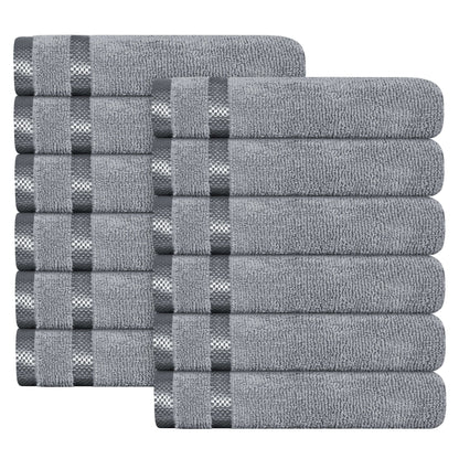 Belmont Viscose Stripe Silver Towels 100% Cotton Hotel Quality Super Absorbent 10 Piece Bale Set, 4 Hand Towel & 12 Face Cloths by OLIVIA ROCCO