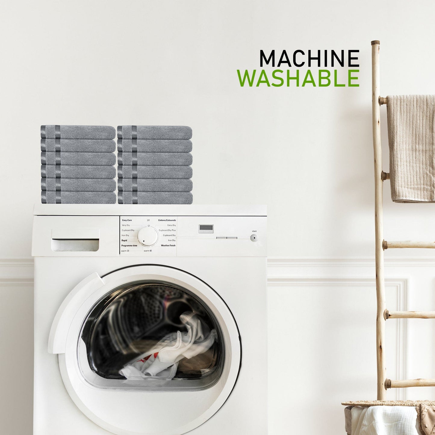 Belmont Viscose Stripe Silver Towels 100% Cotton Hotel Quality Super Absorbent 10 Piece Bale Set, 4 Hand Towel & 12 Face Cloths by OLIVIA ROCCO