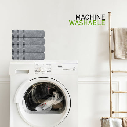 Belmont Viscose Stripe Silver Towels 100% Cotton Hotel Quality Super Absorbent 10 Piece Bale Set, 4 Hand Towel & 12 Face Cloths by OLIVIA ROCCO