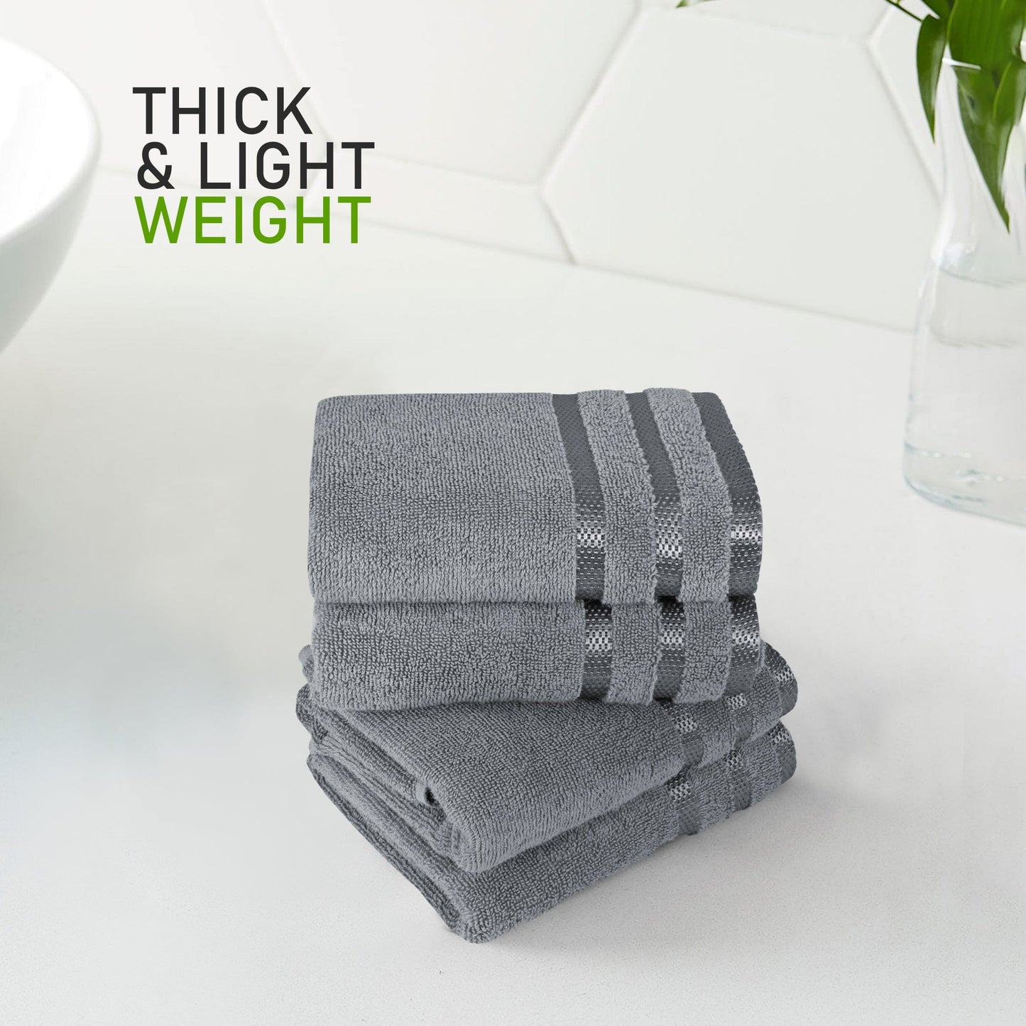 Belmont Viscose Stripe Silver Towels 100% Cotton Hotel Quality Super Absorbent 10 Piece Bale Set, 4 Hand Towel & 12 Face Cloths by OLIVIA ROCCO