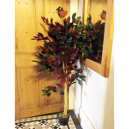 120cm (4ft) Artificial Red Ficus Tree With Gold Metal Planter