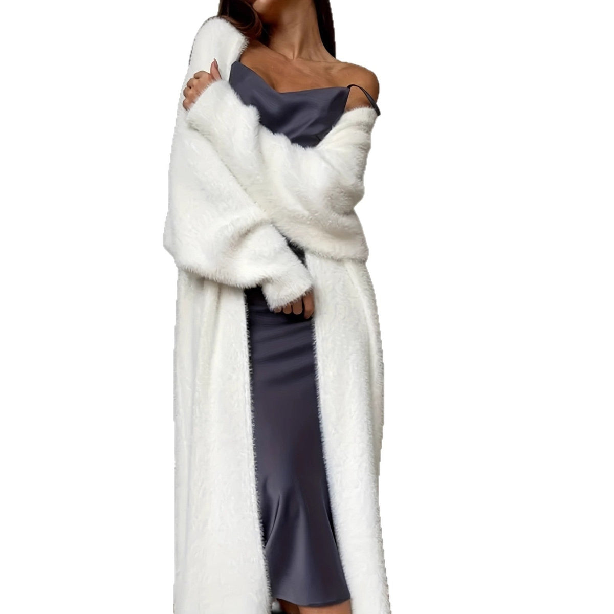 Women's Solid-Color Loose Plush Knitted Long Coat