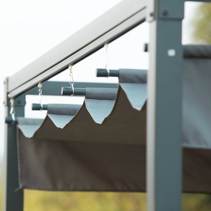 Outsunny 3 x 2m Metal Outdoor Pergola with Retractable Roof, Outdoor Gazebo Canopy Shelter with Drainage Holes for Garden, Patio, Lawn, Grey