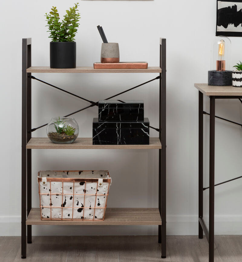 Bradbury Three Tier Grey Oak Veneer Ladder Shelf Unit