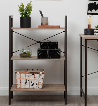 Bradbury Three Tier Grey Oak Veneer Ladder Shelf Unit