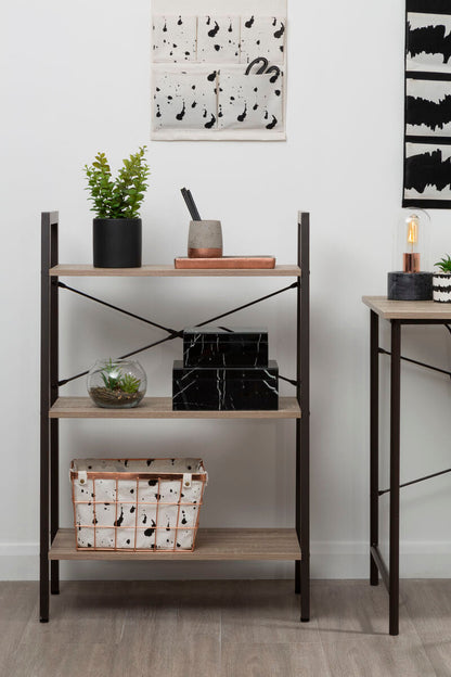 Bradbury Three Tier Grey Oak Veneer Ladder Shelf Unit