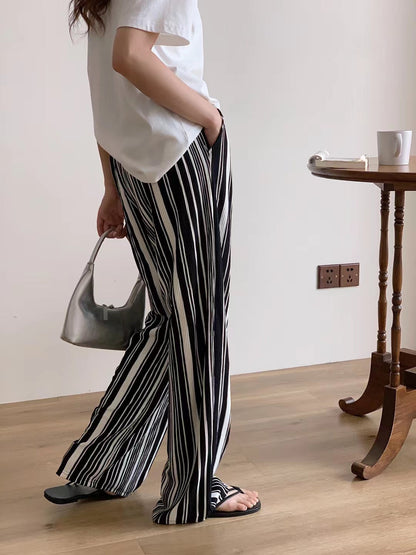 Black And White Striped Casual Pants For Women Summer