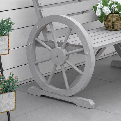 Outsunny Wooden Cart Wagon Wheel 2 Seater Garden Bench Outdoor Garden Armrest Chair Rustic High Back Loveseat Grey