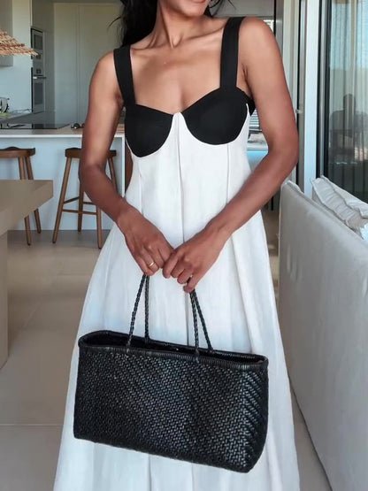Two - Tone Bustier - Style Maxi Dress With Open Back