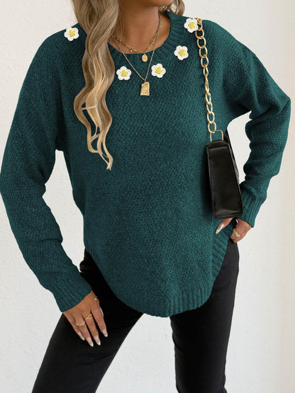 Women's Crochet Patchwork Round Neck Comfort And Casual Sweater