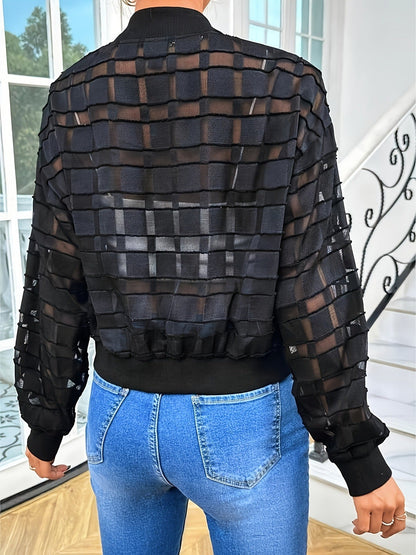 Women's Semi-transparent Thread Zipper Casual Jacket
