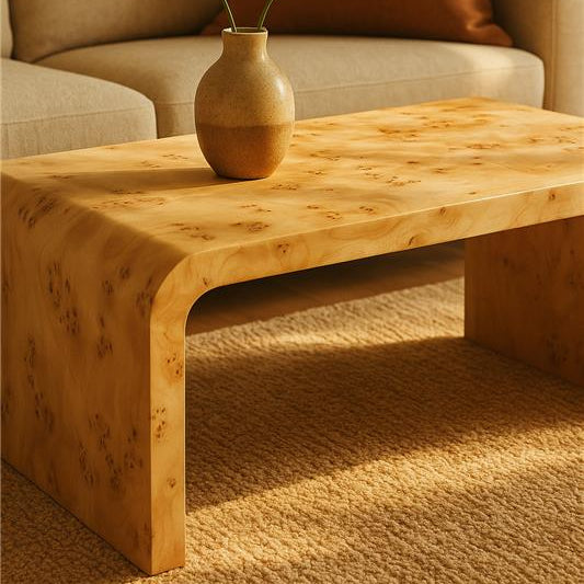 Mota Burl Wood Design Curved Coffee Table