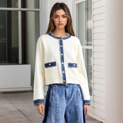Fashion Fur Denim Color Contrast Short Coat