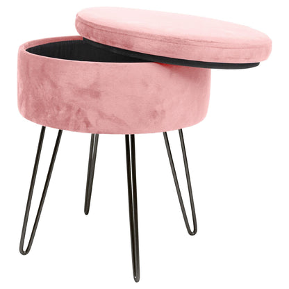 Pink Round Velvet Storage Footstool
