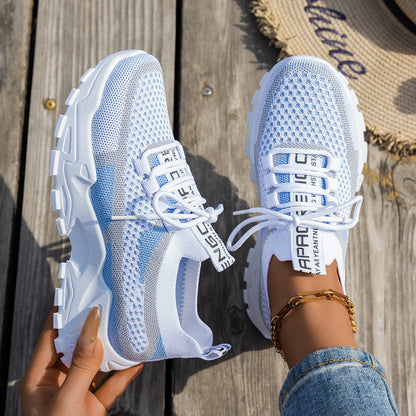 Flyknit Mesh Shoes Women's Breathable Lace-up Sneakers Walking Running Casual Shoes