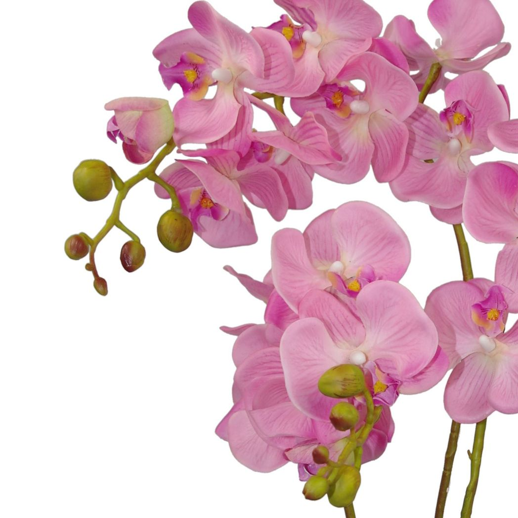 Large Artificial Orchids Display with XL Metal Bowl Planter 70x70cm