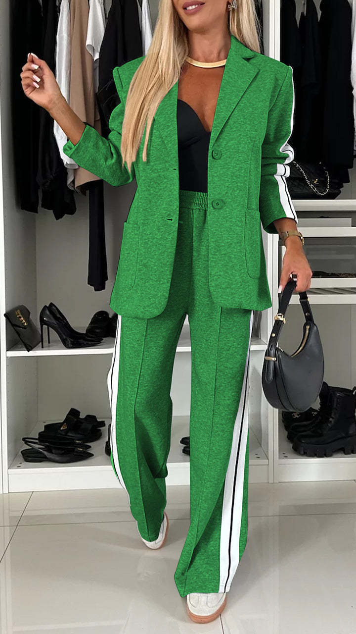 Women's Casual Suit Lapel Single-breasted Jacket And Striped Straight Pants Fashion Sports Trousers Suit Outerwears Clothing