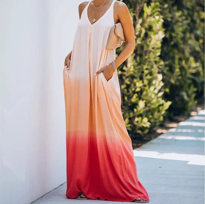 Tie-dye Coral Patchwork Halter Neck Dress