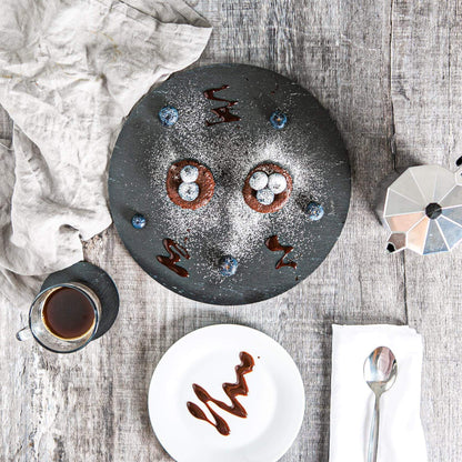 12pc Black Round Linea Slate Placemats & Coasters Set