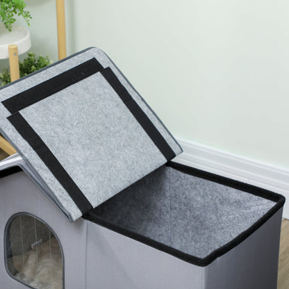 PawHut Outdoor Cat House, Weather Resistant Feral Cat Cave with Elevated Base and Cushion for Winter, Grey