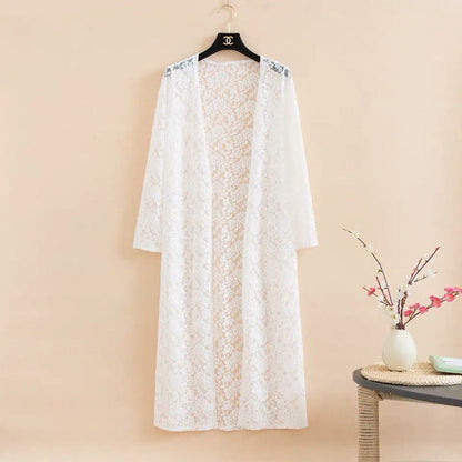 Lace Trench Coat Long Sleeve Shawl Mid-length Plus Size