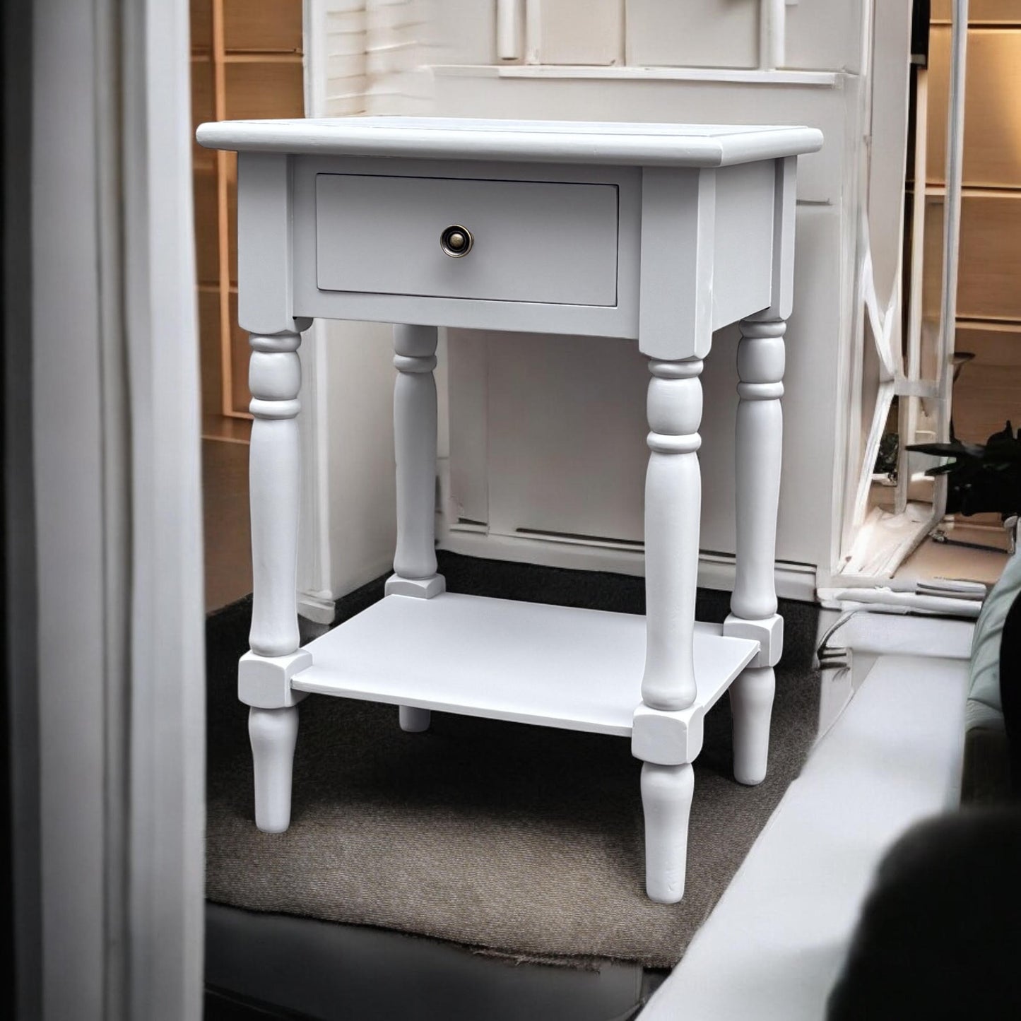 Modern and Stylish Bedside Wooden Side Table with 1 Drawer and Shelf - Sleek Art Deco Solid Pine Wood Side Tables with Storage for Home, Office, Living Room, and Hallways Decor (Solid, Grey)
