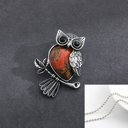 Natural Stone Crystal Pendant Owl Pendant Alloy Accessories Necklace