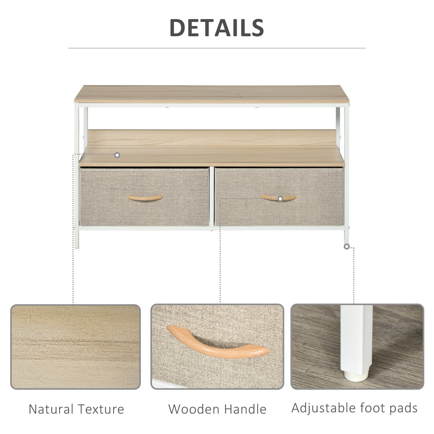 HOMCOM TV Stand Cabinet up to 47-inch, TV Unit with 2 Foldable Linen Drawers, Open Shelf for Living Room, Bedroom, Entertainment Room, Maple Wood Effect