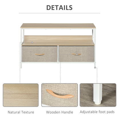 HOMCOM TV Stand Cabinet up to 47-inch, TV Unit with 2 Foldable Linen Drawers, Open Shelf for Living Room, Bedroom, Entertainment Room, Maple Wood Effect
