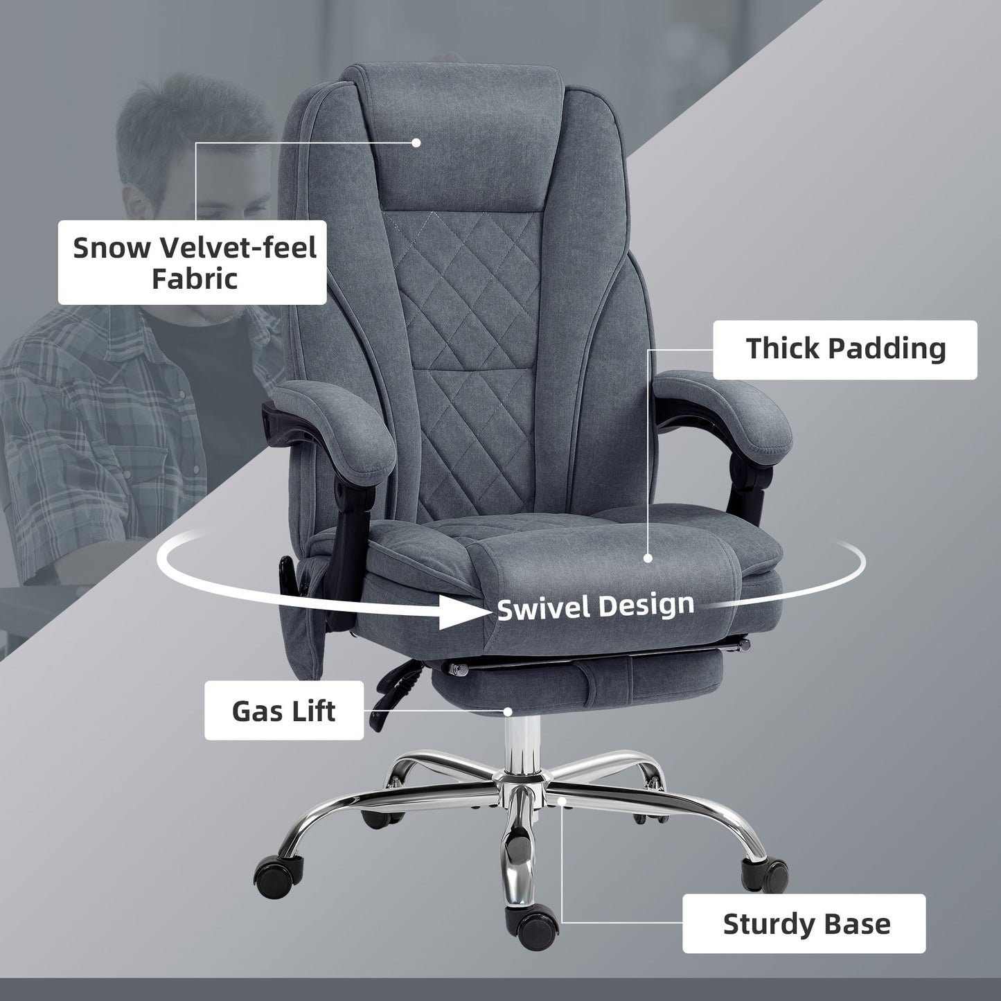 Vinsetto Massage Office Chair, Heated Reclining Computer Chair with Adjustable Height and Footrest, Dark Grey
