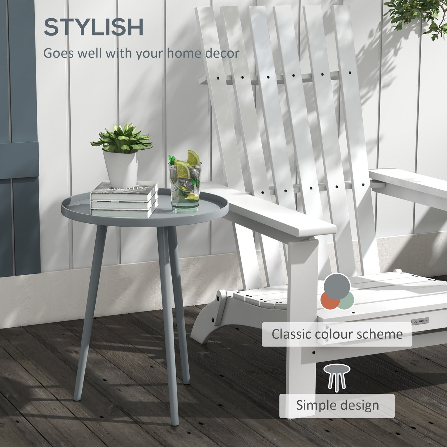 Outsunny Round Garden Coffee Table, Outdoor Side Table with Rounded Steel Edge, Ø40 x 50H cm, Grey