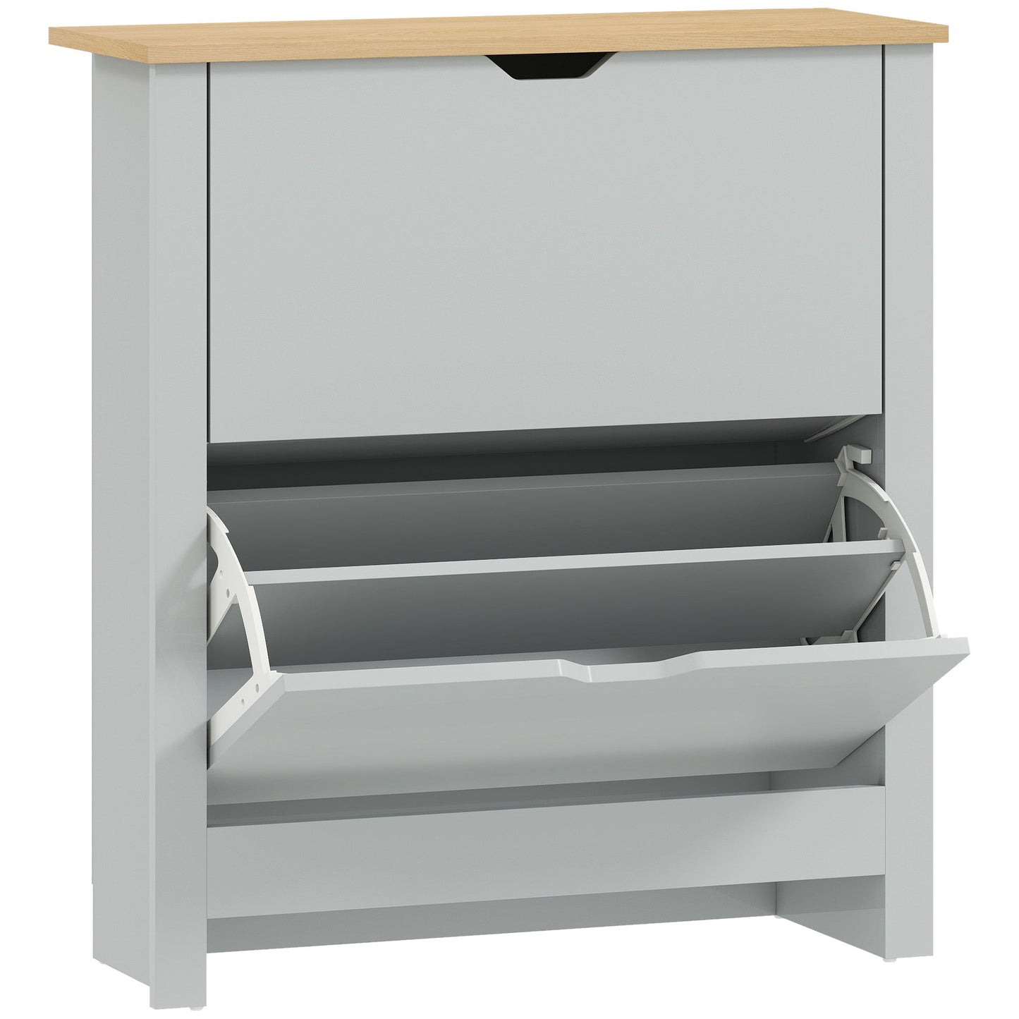 HOMCOM Slim Shoe Cabinet, Narrow Shoe Cupboard with 2 Flip Drawers, Adjustable Shelves for 12 Pairs of Shoes, Light Grey
