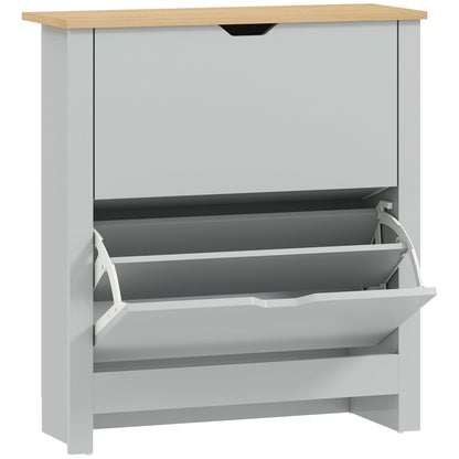 HOMCOM Slim Shoe Cabinet, Narrow Shoe Cupboard with 2 Flip Drawers, Adjustable Shelves for 12 Pairs of Shoes, Light Grey