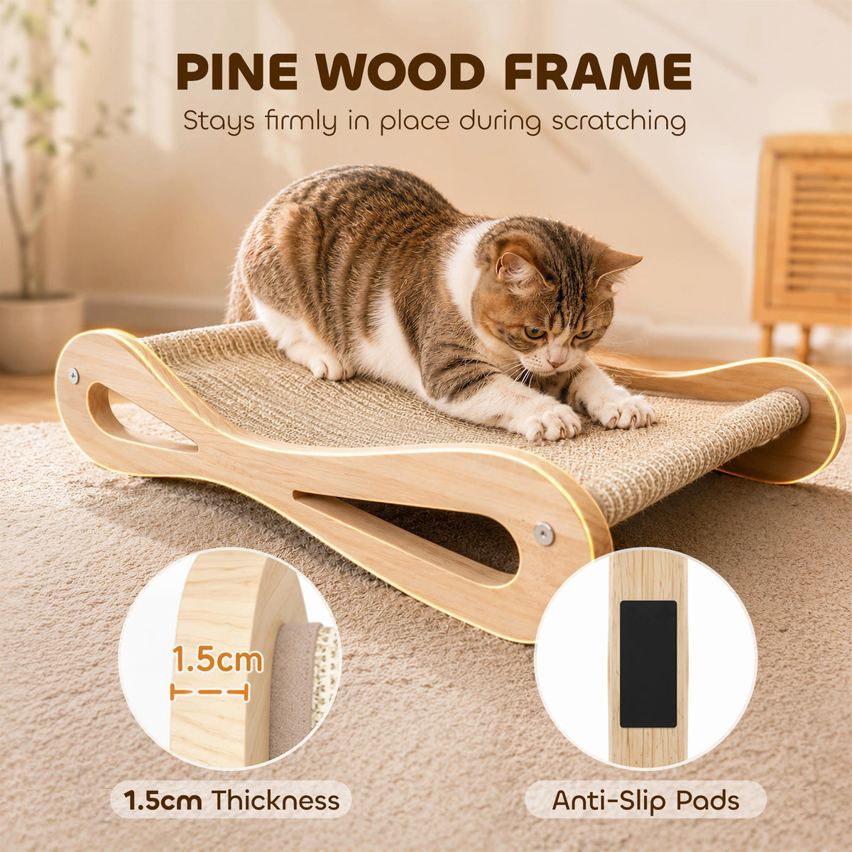 PawHut 2 in 1 Sisal Cat Scratcher Bed Cat Scratching Board and Lounger 60 x 35 x 13 cm Cream White