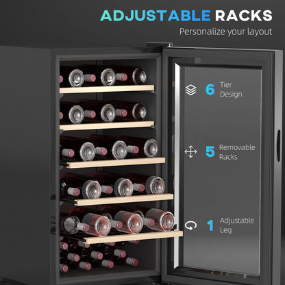 HOMCOM 41 Bottle Wine Fridge, 91 Litre Capacity, 45cm Wine Cooler Fridge with Glass Door, LED Light, Digital Touch Screen, Temperature Control, Freestanding Wine Refrigerator, Black