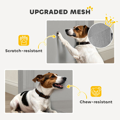 PawHut Retractable Dog Gate, Extends to 140 cm Wide & 93 cm Tall, Mesh Pet Gate with Single Hand Operation, for Stairs Doorways