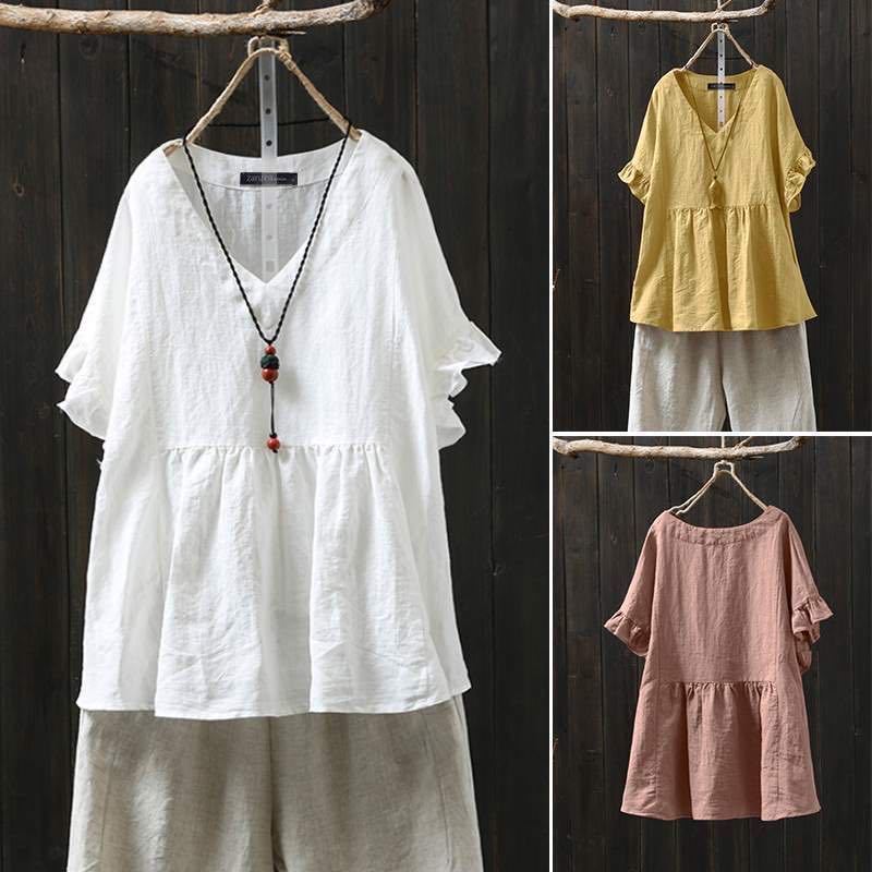 Ruffled Loose Plus Size Top For Ethnic Style Shirt Women