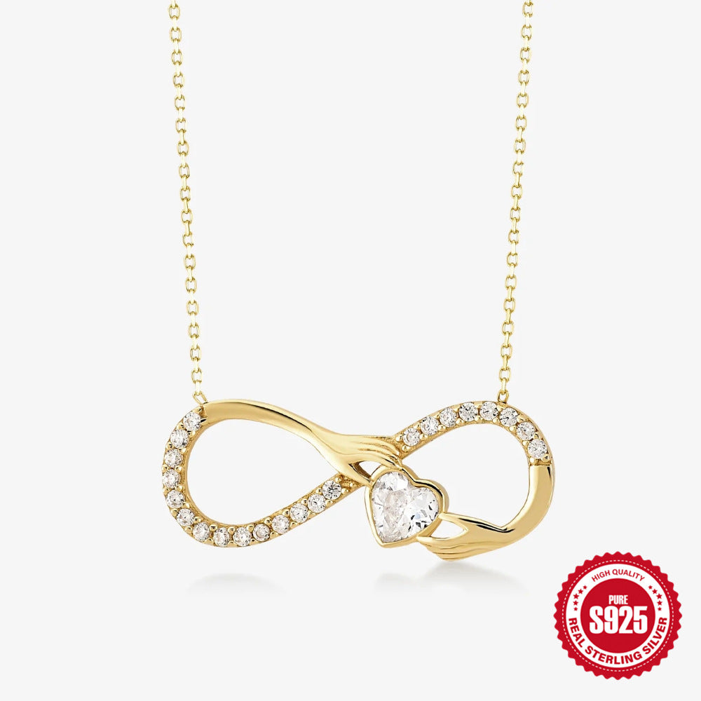 S925 Sterling Silver Palm Heart-shaped Diamond Eight-word