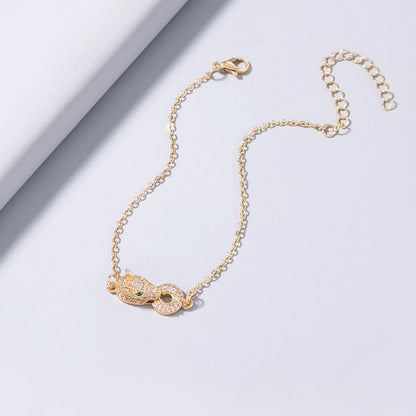 Simple Inlaid Zircon Leopard Head Bite Gold Coin Zircon Bracelet