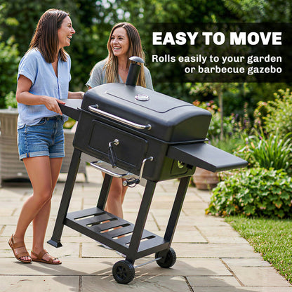 Outsunny Charcoal BBQ Grill with Adjustable Charcoal Pan, Large Barbecue Grill Smoker with Side Tables, Temperature for Outdoor
